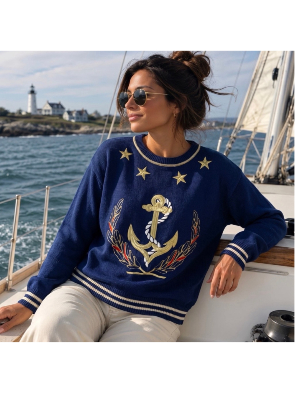 Liz Claiborne Vintage Nautical Anchor Sweater - Picture 2 of 4